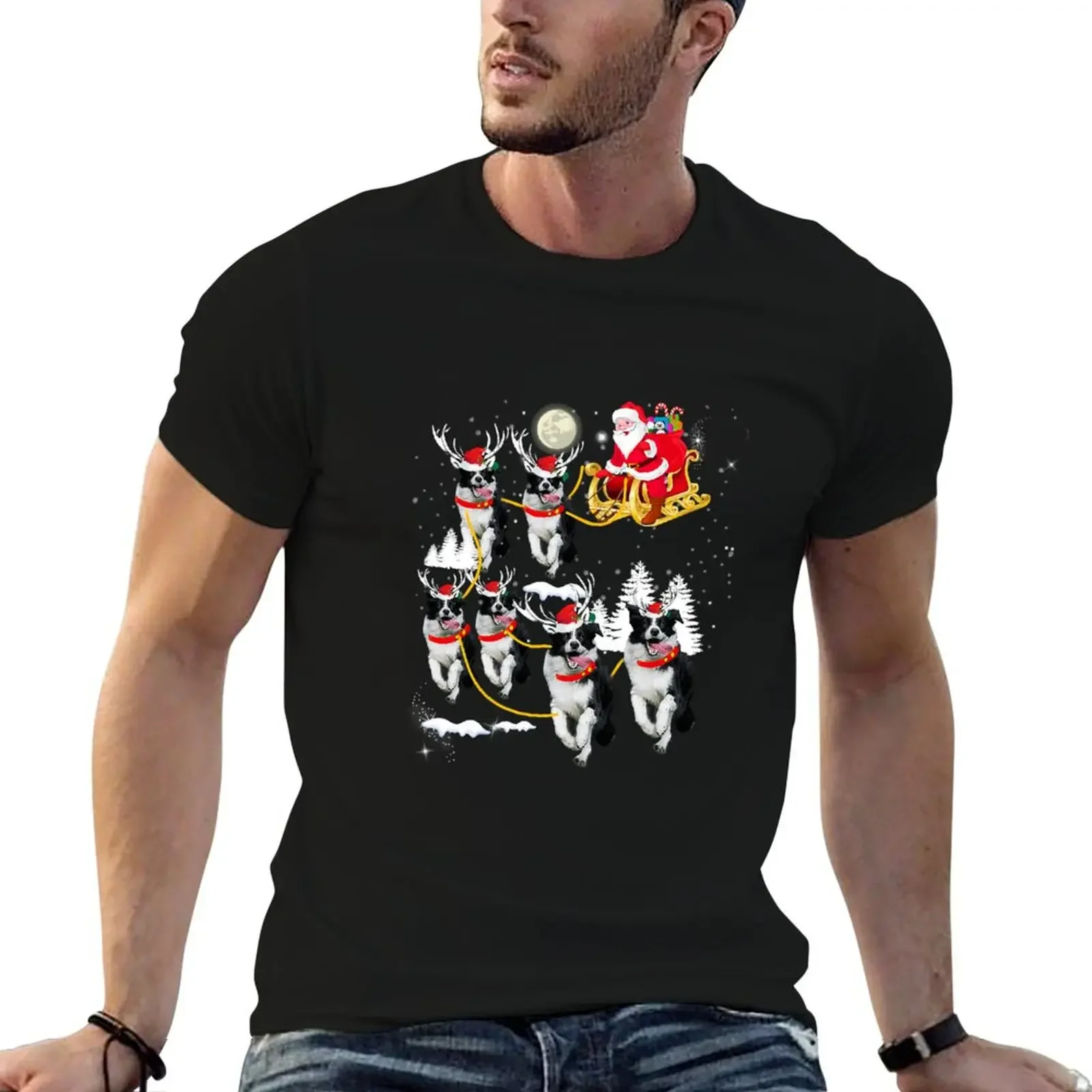 Santa Riding Border Collie Christmas T-Shirt sports fans luxury designer funny meme t-shirts fruit of the loom mens t shirts