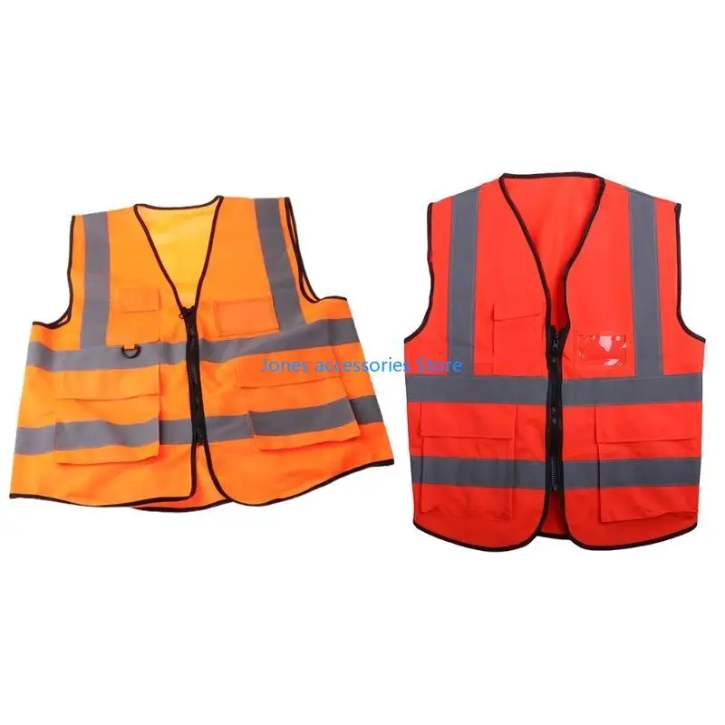 

W8KD Hi-Vis Safety Vest With Zipper Reflective for Jacket Security Waistcoat 5 Pocket