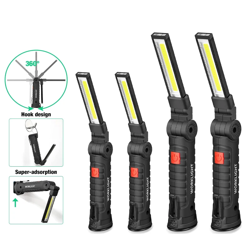 Linterna táctica LED COB recargable por USB, luz de trabajo impermeable, lámpara colgante magnética para iluminación nocturna