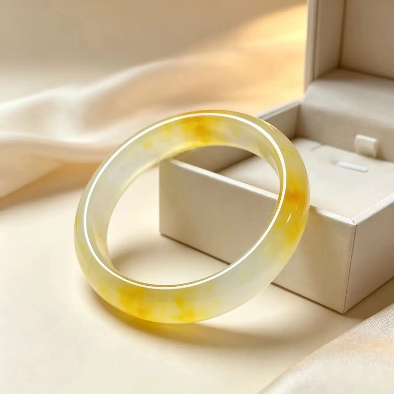 Ice white background floating yellow flower bracelet high ice jade bangle bangles for women aristocratic temperament travel