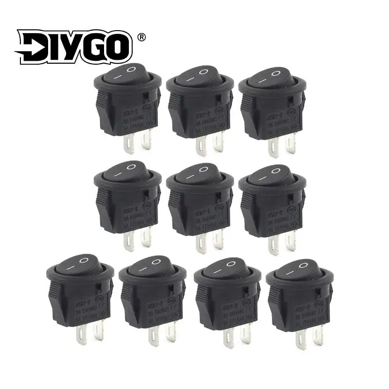 10PCS Mini Round 2 Pin Diameter Small Round Boat Rocker Switches Black Black Red  ON-OFF Rocker Switch KCD1-105