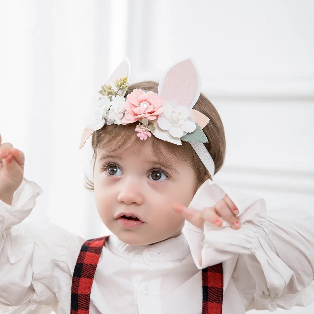 Easter Day Baby Headband Rabbit Ear Newborn Photography Props Boy Girl Nylon Hair Bands Cute Elastic Flower Party Headdress