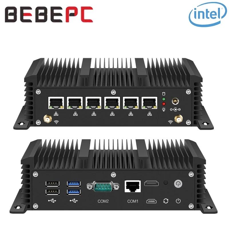 Tolibek 6LAN2COM Industrial Mini PC Inter CPU DDR4 with HDMI  4USB Support Windows10/11 LINUX WiFi Bluetooth  Fanless Computer