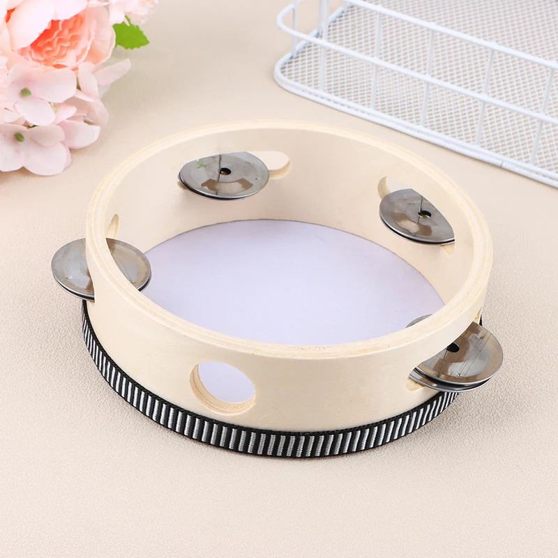 1Pc 15cm Wooden Tambourine Drum Kids Handheld Drum Percussion Musical Instruments Toys For Children Educational Toys