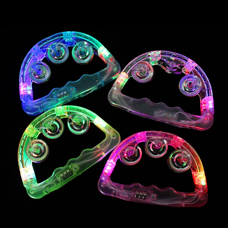 Creative Flashing Tambourine Musical Instrument Shaking Toy LED Hand Bell Clear Light Up Sensory Toy Kids Holiday Birthday Gift