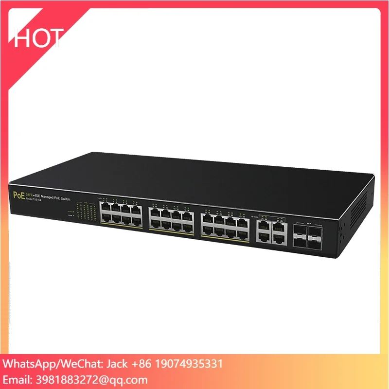 300W 24 Ports POE + 4 Gigabit Uplink Port + 4 SFP Fiber Optic Ethernet Switch For  IP Camera
