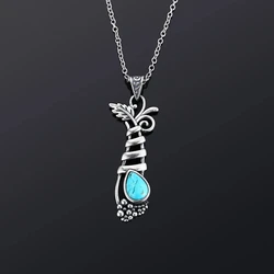 Vintage S925 Silver Jewelry Pendant Necklace Women's Fansy Grape Plant Shape Natural Turquoise Long Pendants Gifts