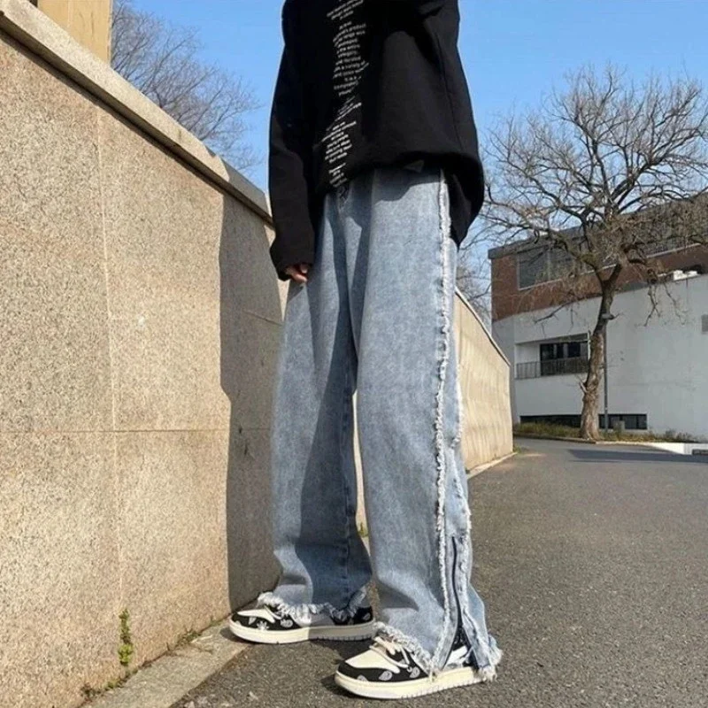 

With Pockets Man Cowboy Pants Korean Style 2025 Autumn Y2k Trousers Vintage Denim Streetwear Retro Japanese Street Jeans for Men