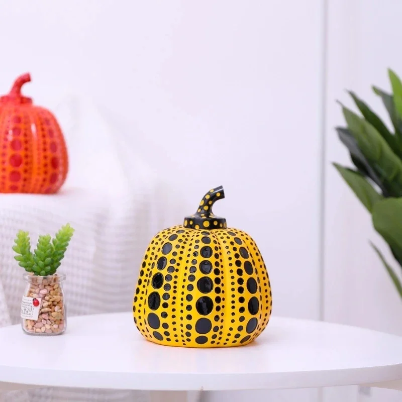 Resin Polka Dot Pumpkin Statue, Yayoi Kusama Style Artificial Gourd, Sculpture Modern Home Decor Living, Room Table Ornament Gif
