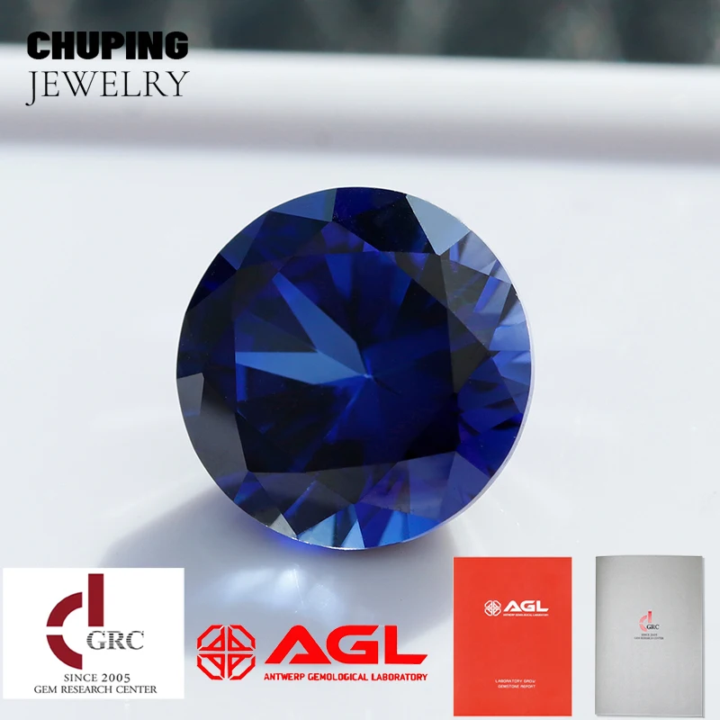 

Круглый сапфир ChuPing, выращенный в лаборатории, цвета Royal Blue, с сертификатом AGL, неоправленный, с эффектом плавленого огня
