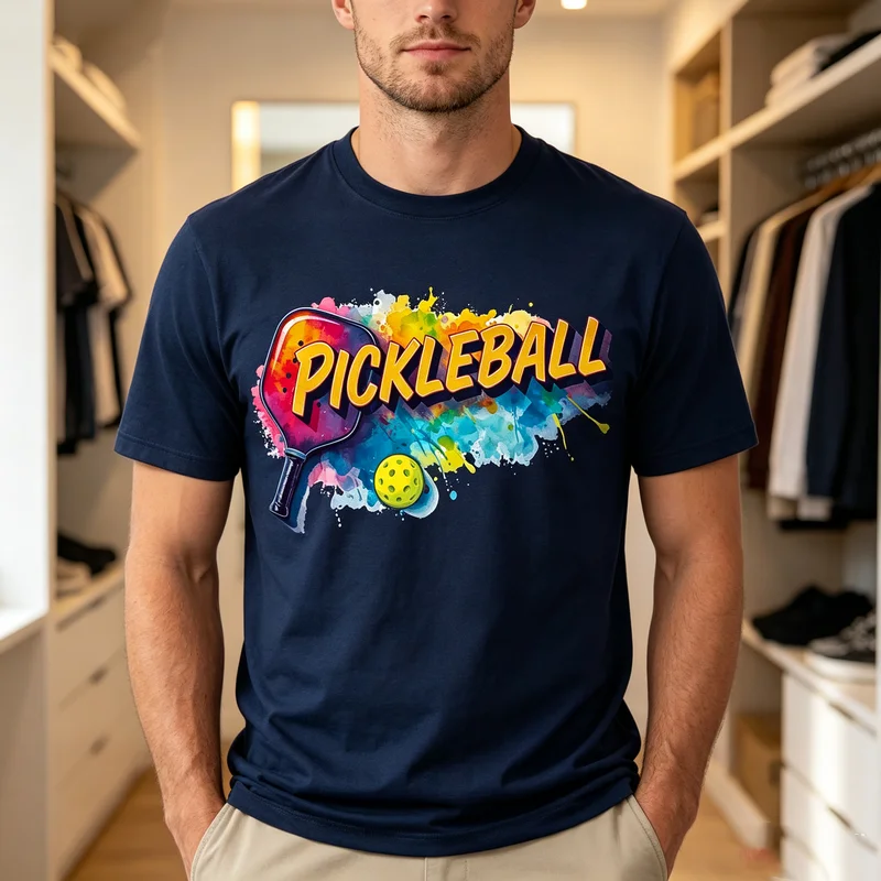 Watercolor Pickleball Paddle Ball Graphic T Shirt Vibrant Splash Art Sport Lover Tee Casual Cotton Apparel for Men Women Tops