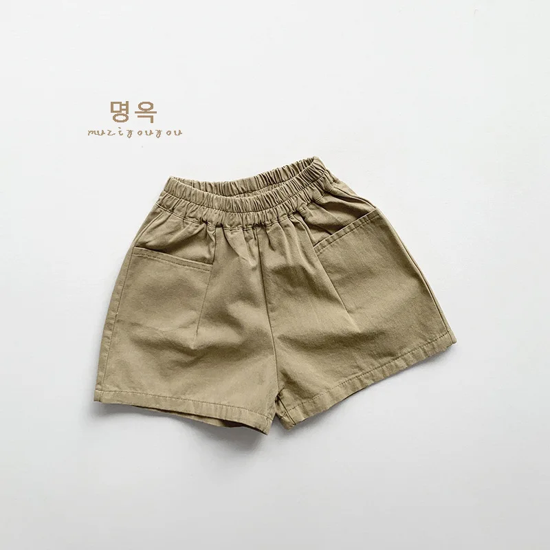 2024 Summer New Children Vintage Solid Color Shorts For Boys Girls Casual Shorts Loose Baby Pocket Short Pants Kids Clothes