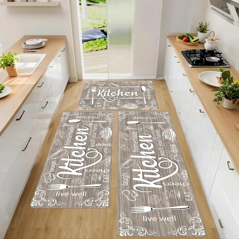 VIKAMA Retro Wooden Kitchen Utensils Carpet Non slip Washable Floor Mat Indoor Entrance Hall Home Decoration
