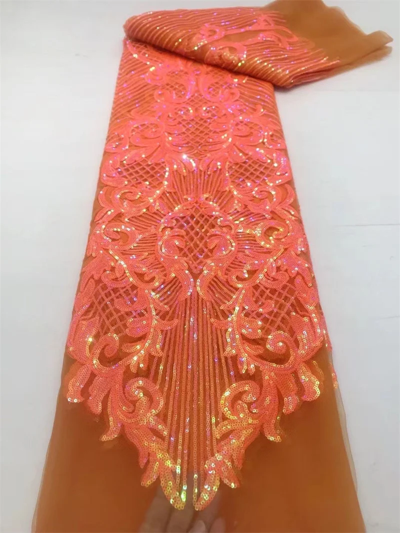 Fuchsia African Mesh Tulle Lace Fabric With Sequins Nigerian French Net Material Tissu Africain En Dentelle For Party Dress GN9