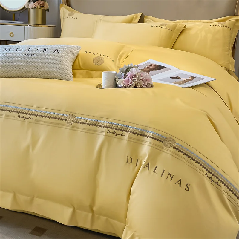 

Customizable 140 led luxury long-staple cotton four-piece high-end quilt cover summer Tencel simple bed sheet