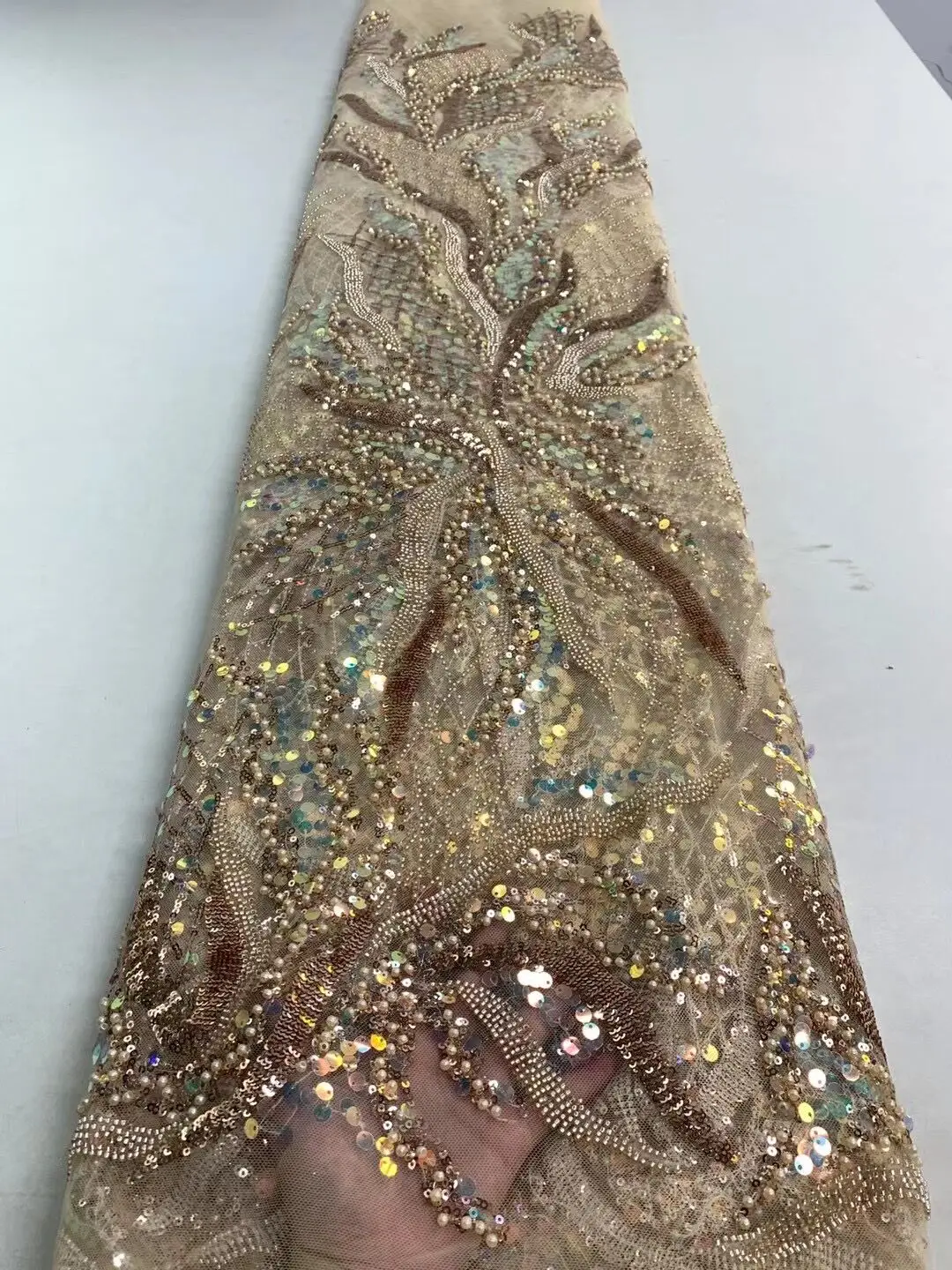

African Beaded Lace Fabric ZH-1228614 High Quality French Tulle Mesh Lace Bridal For Nigerian Wedding Dress Sewing