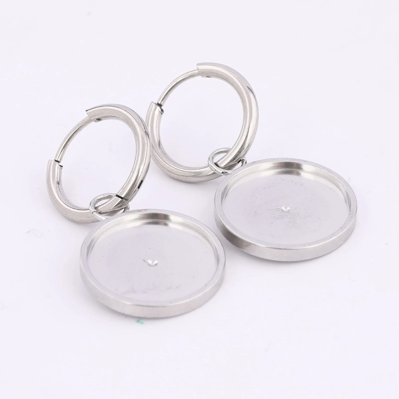 10 قطعة الفولاذ المقاوم للصدأ Leverback القرط قاعدة الفراغات النتائج صالح 16 مللي متر كابوشون أقراط الحافة إعداد الصواني Diy بها بنفسك صنع المجوهرات #3