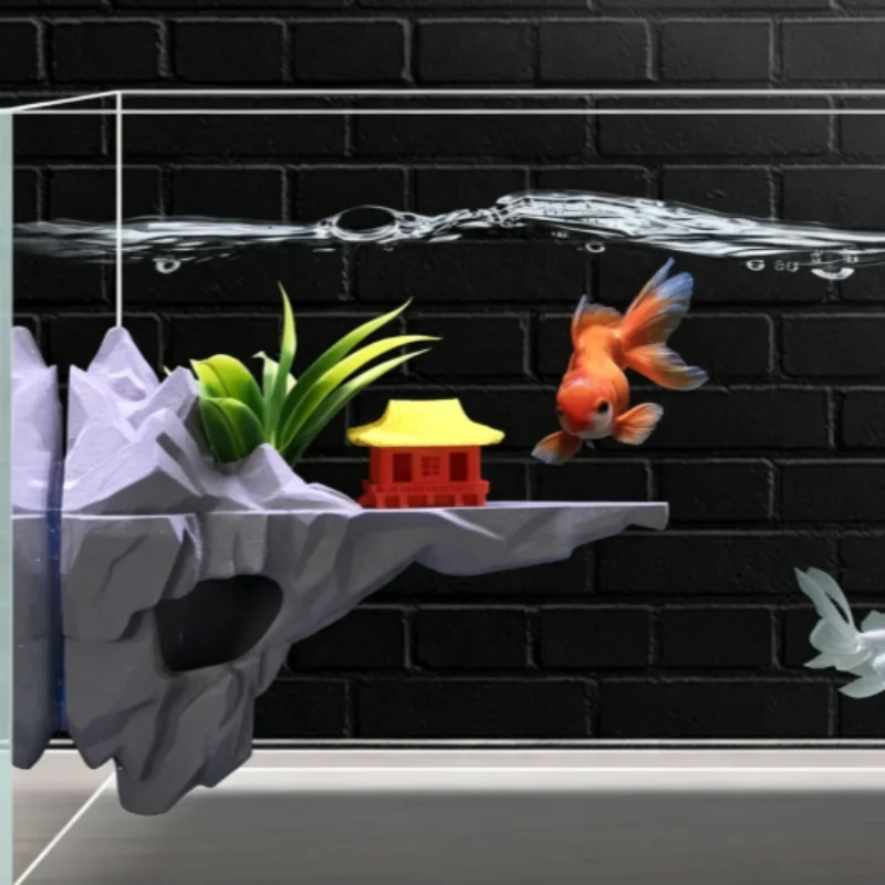 Natural Cliff Cave 3D Printed Aquarium Decor Strong Suction Cup Fish Tank Layout Fish Hideout Shelter Aquascaping Ornaments