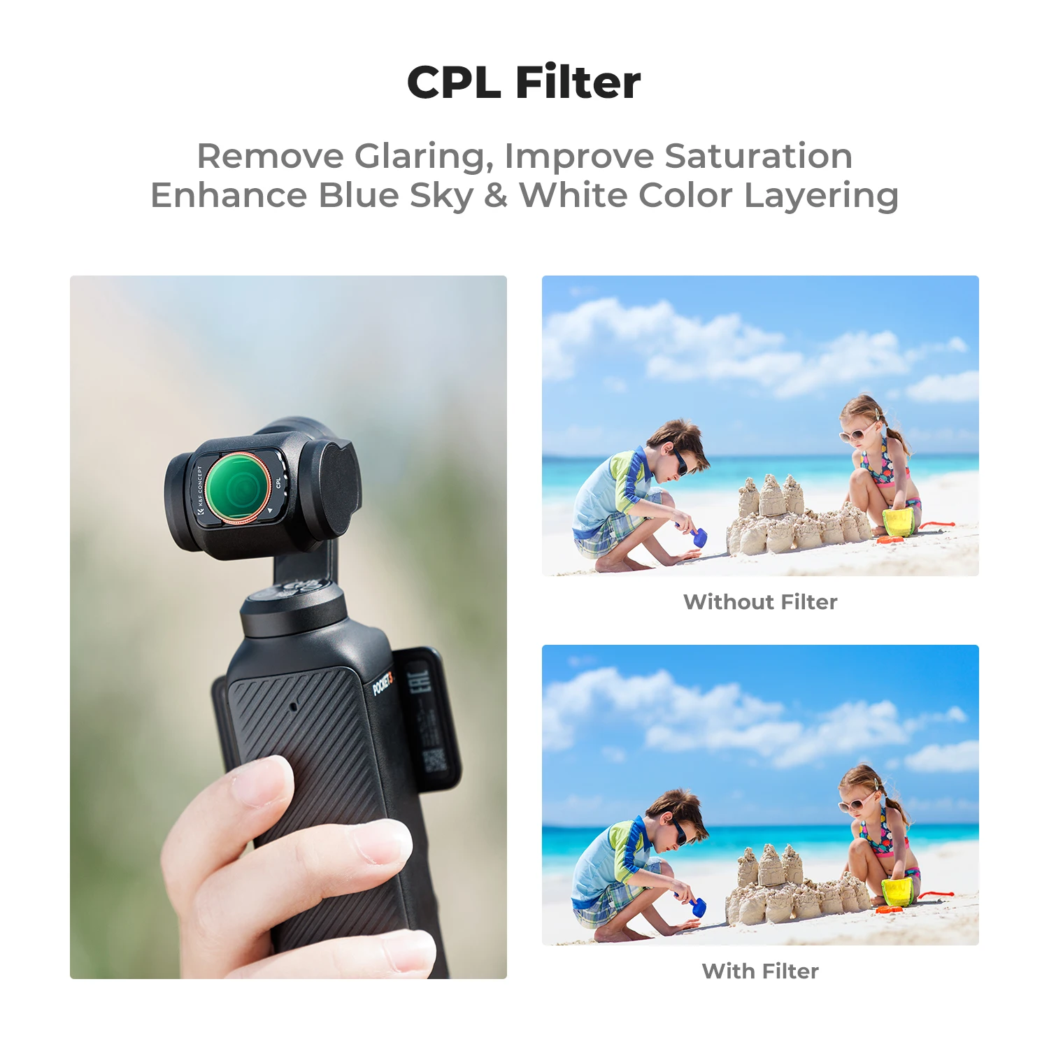 K & F Concept Kit de filtros magnéticos ND CPL (CPL ND16 ND64 ND256)Ultra HD con recubrimientos de 28 capas para DJI Osmo Pocket 3