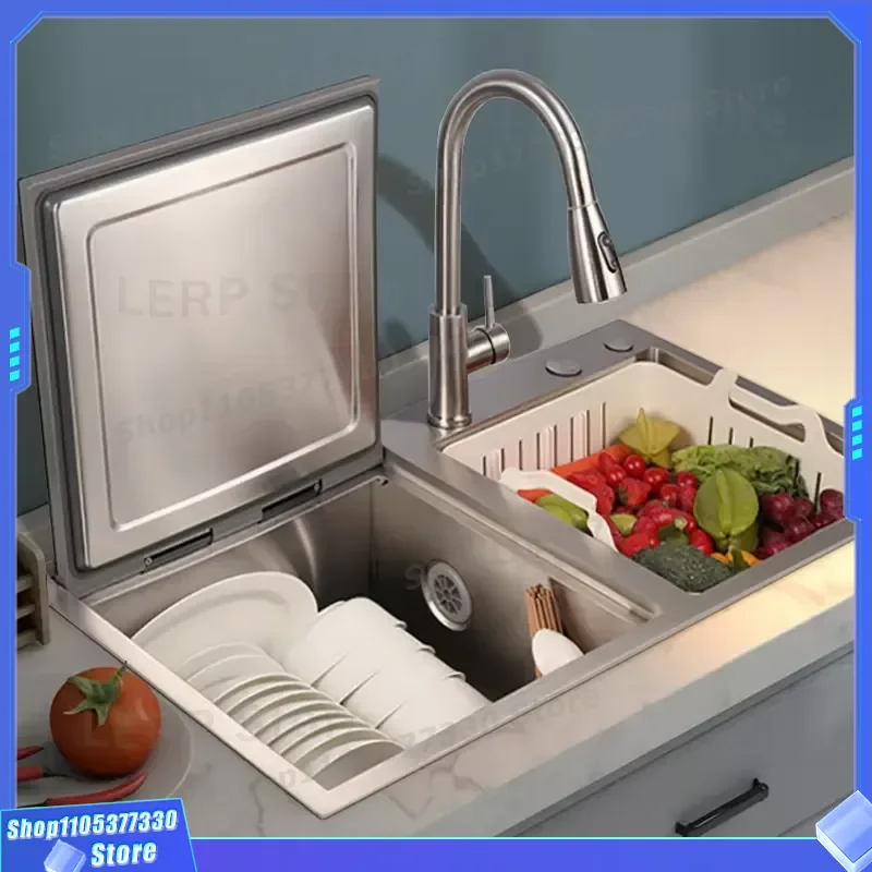 3-in-1 Top Load Dishwasher, Compact Design,Stainless Steel Tub, Odor-Free Storage, and Child