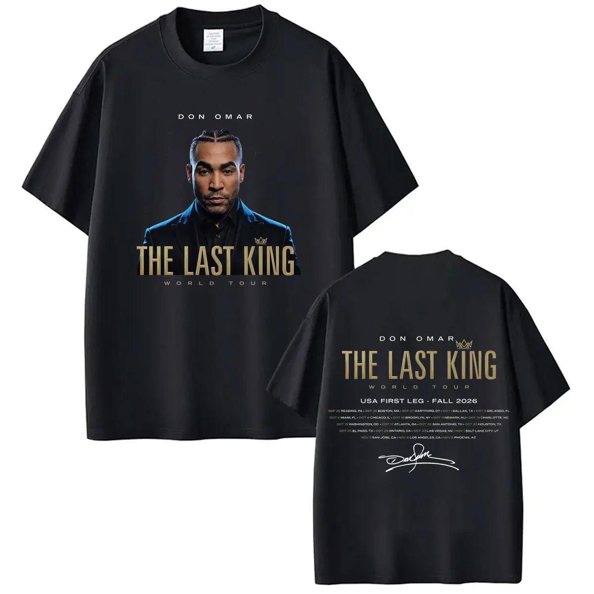 Camisetas estampadas do rapper Don Omar The Last King Tour 2026, camisetas masculinas e femininas de hip-hop, camisetas casuais de algodão de manga cu