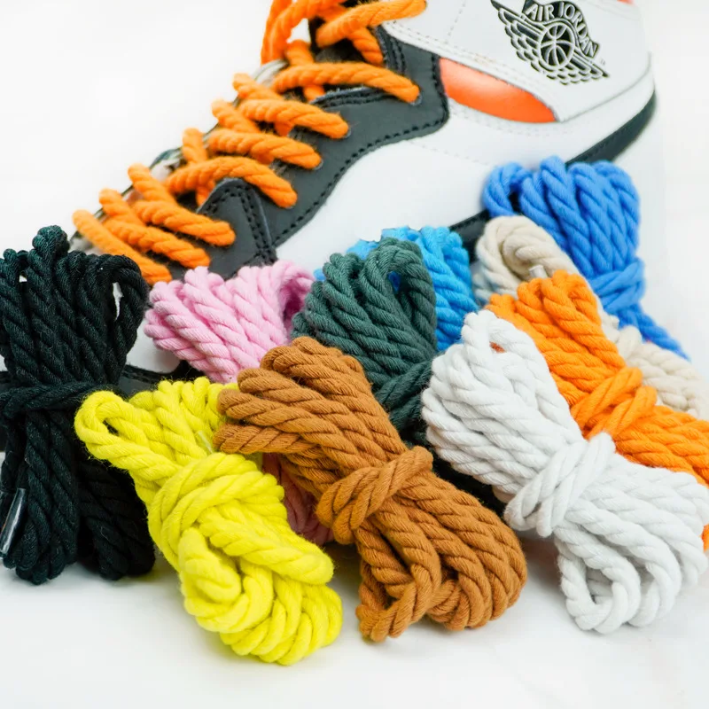 Round Shoelaces 0.6cm Thick Cotton Sports Rope Laces for Sneakers Kids Adult 120/140/160cm Rubber Bands Casual Shoes Accessories