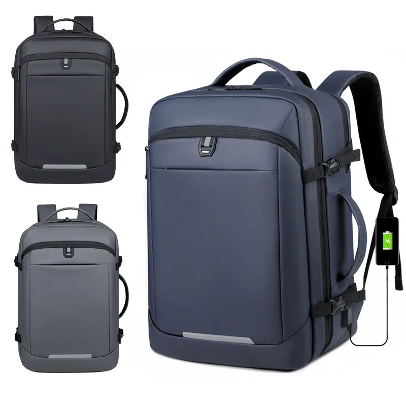 180 Degree Open Laptop Backpack with USB Charging Port Waterproof Business Travel Bag with Luggage Strap Fits 15.6 Inch Computer