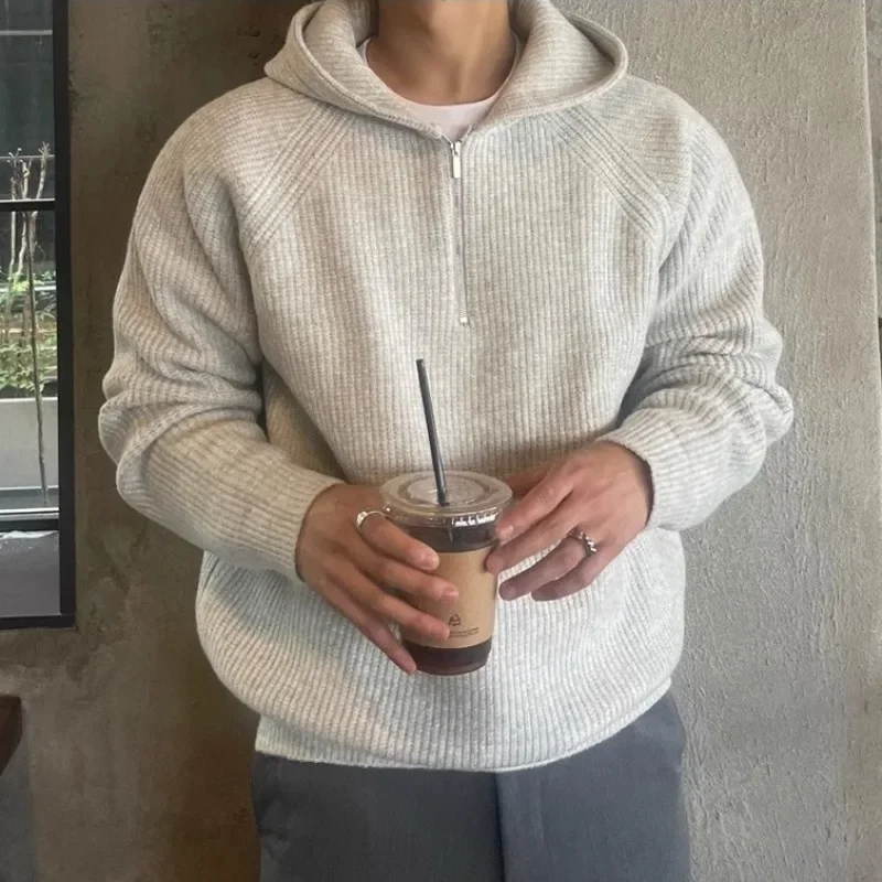 

Men's Hooded Sweatshirt Knitting Solid with Zipper Male Hoodie Clothing Deals Cotton Vintage Luxury Y2k Tops Simple Warm WT78