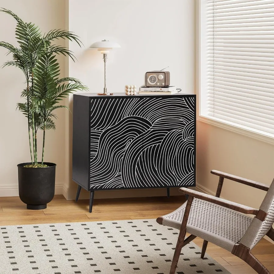 خزانة تخزين حديثة مكونة من قطعتين من خزانة جانبية للبوفيه مع رف قابل للتعديل وبابين وخزانة بيضاء لدخول المطبخ #4