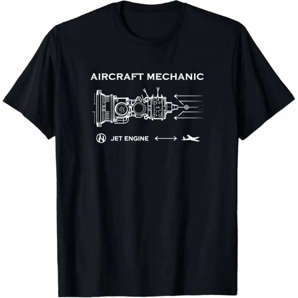 2026 New Aircraft Mechanic T-Shirt Featuring A Jet Engine and Aviation Terminology Print