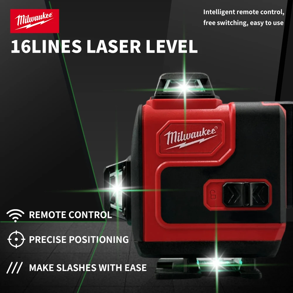 Milwaukee 4D 16 Linhas Viga Verde 360 °   Níveis de laser autonivelantes, ferramentas profissionais de nível a laser horizontal e vertical