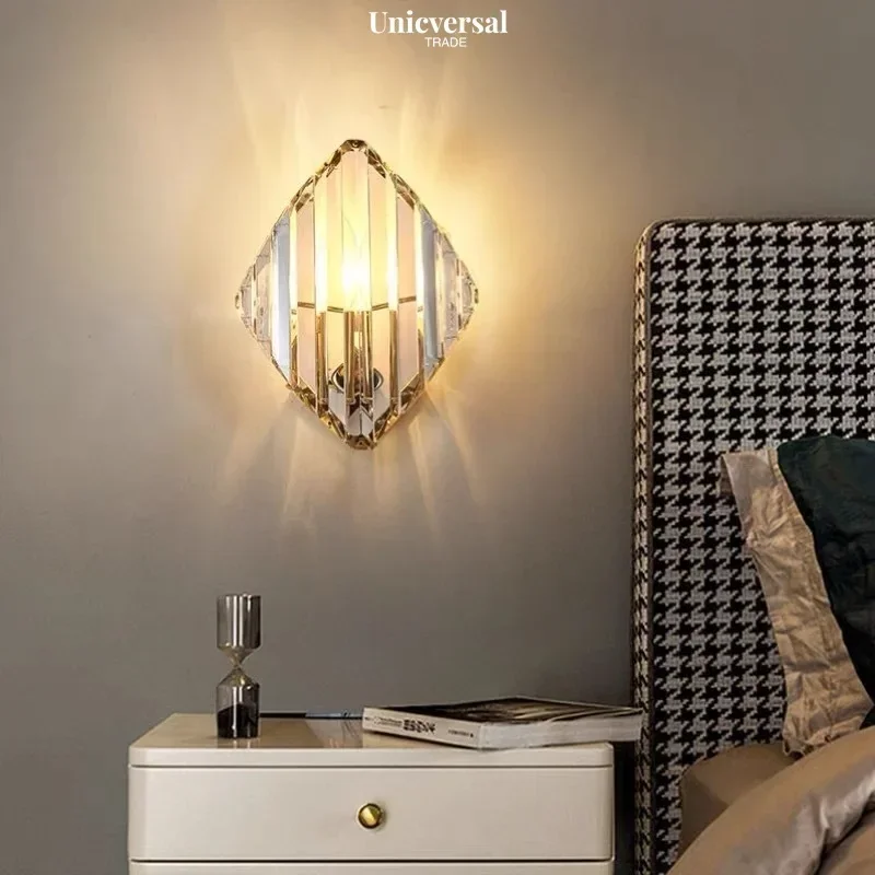 

LED Glass Wall Lamp for Bedside Living Room Bathroom Mirror Stairs Decoration Postmodern Interior Lighting Crystals Wall Sconce