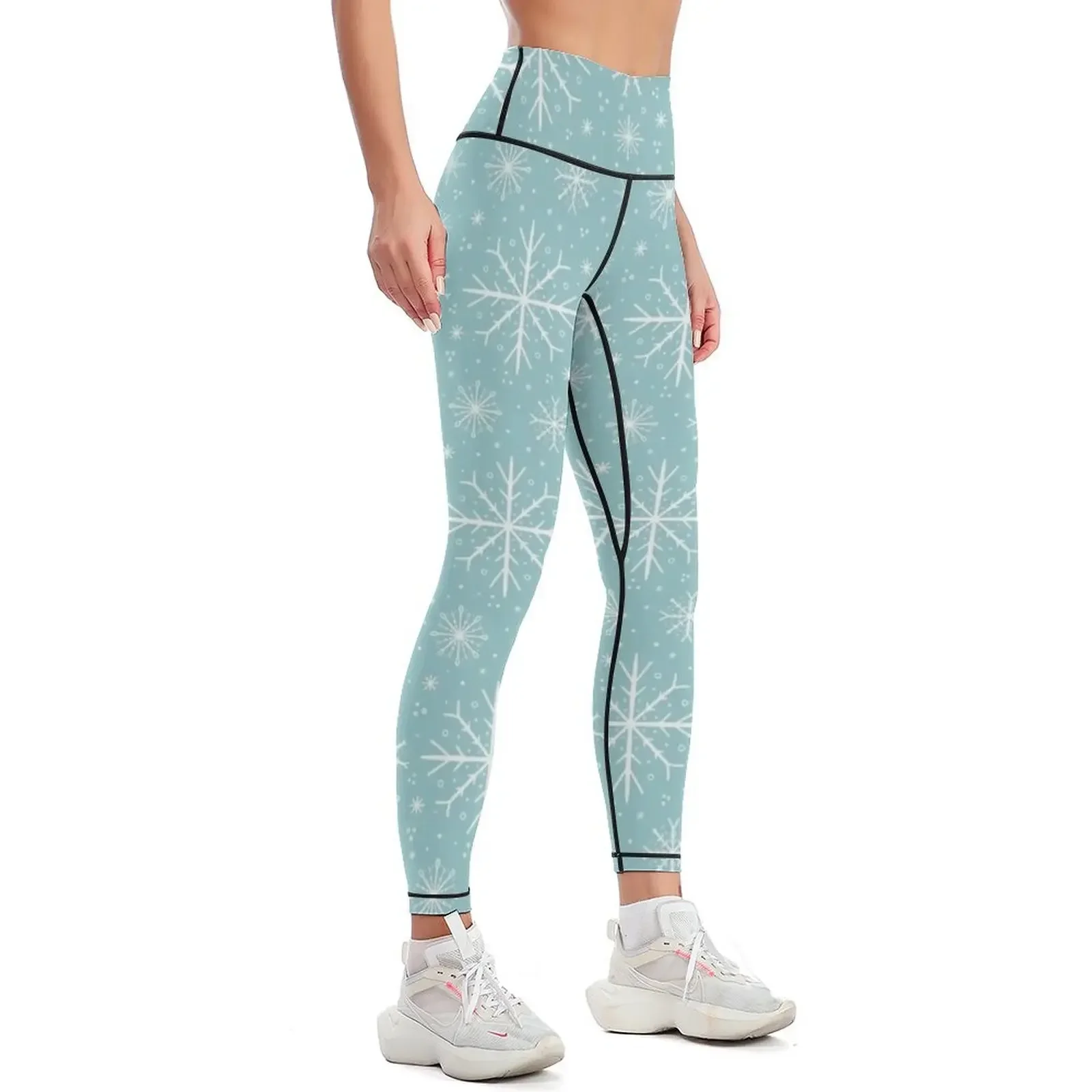 Light Blue Snowflake Snowfall Pattern Leggings leggins push up woman joggers for gym top fitness set gym Womens Leggings