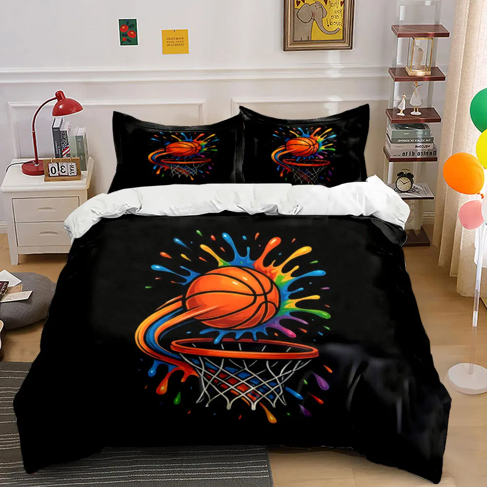 Basketball Art Decor Set Bedding Set with 1 Duvet Cover 2 Pillowcases Single Double King Queen, Gift