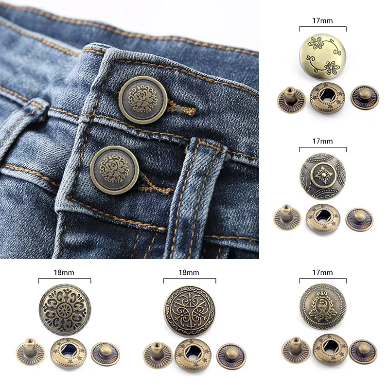 10Sets Vintage Button Metal Press Studs Sewing Button DIY Leather Craft Clothes Bags Garment Handmade Snap Buttons Accessories