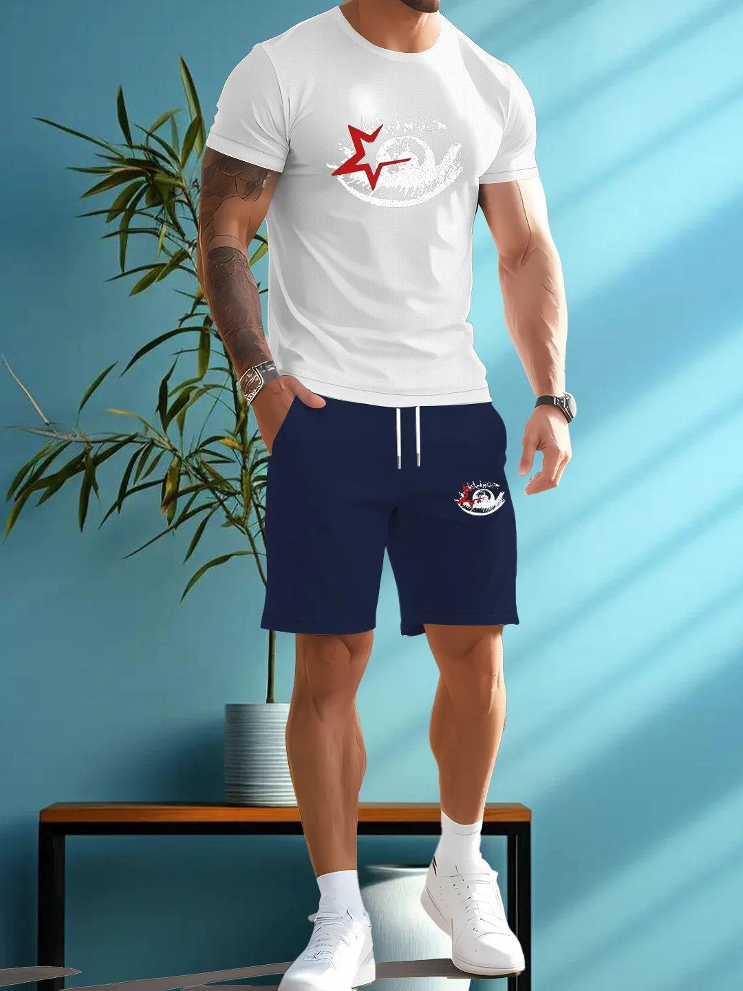 

2025 New Men's Summer Short sleeved T-shirt Set Fashion Two piece Set Sportswear Casual Shorts Sportswear Men's Sportswear Set