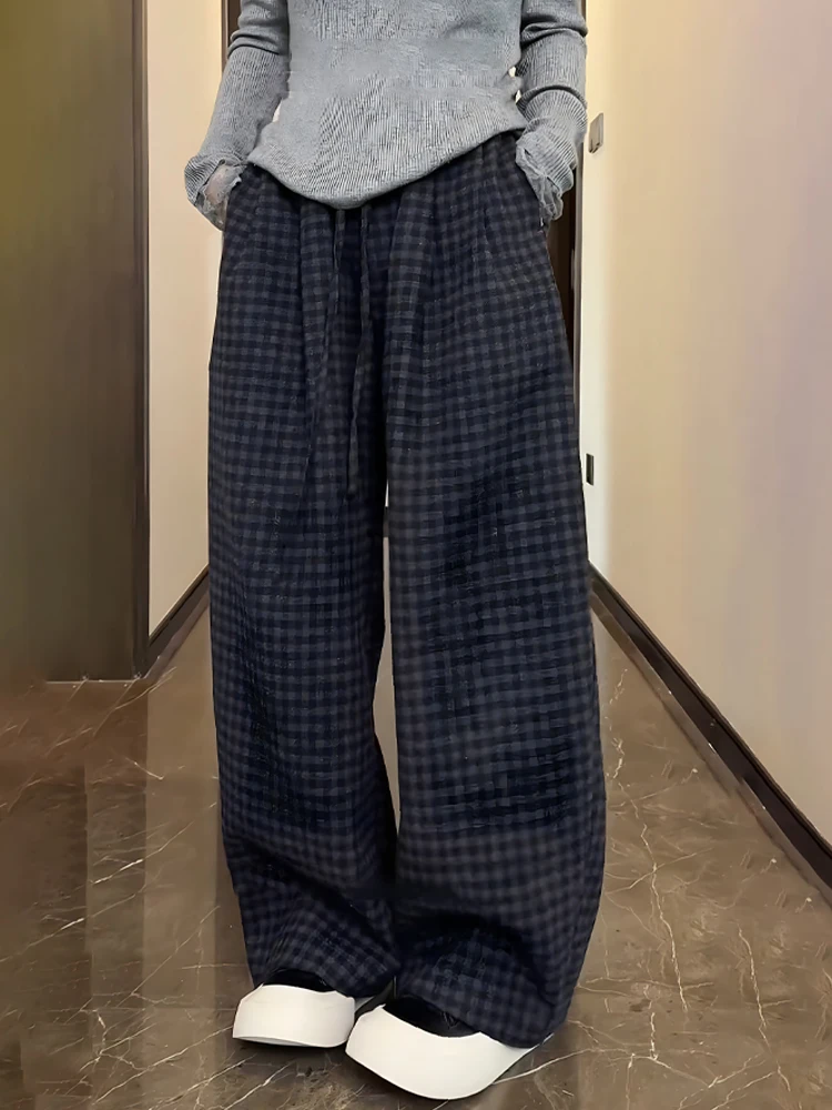 

Laid-ba Plaid Woolen Casual Pants Women's Autumn Winter New Fce Loose Comfortable Wide Leg Banana Pants