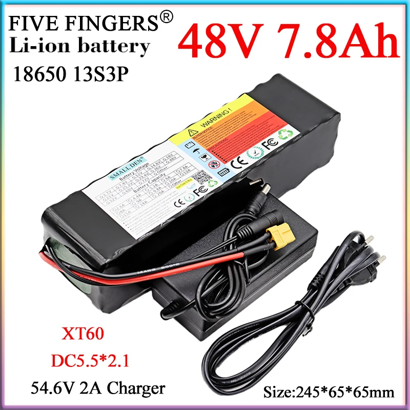 

48V 7.8Ah 13S3P Lithium Battery Pack 18650 500W Motor With BMS Protection For Electric bicycle Scooter ebike+54.6V 2A Charger