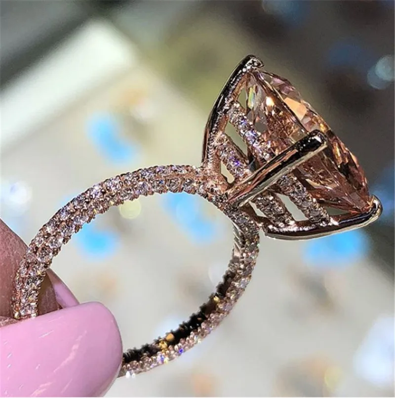Vintage 18K Rose Gold ring Fashion Simulated Diamond Party Wedding Band Rings for women men Wholesale Jewelry