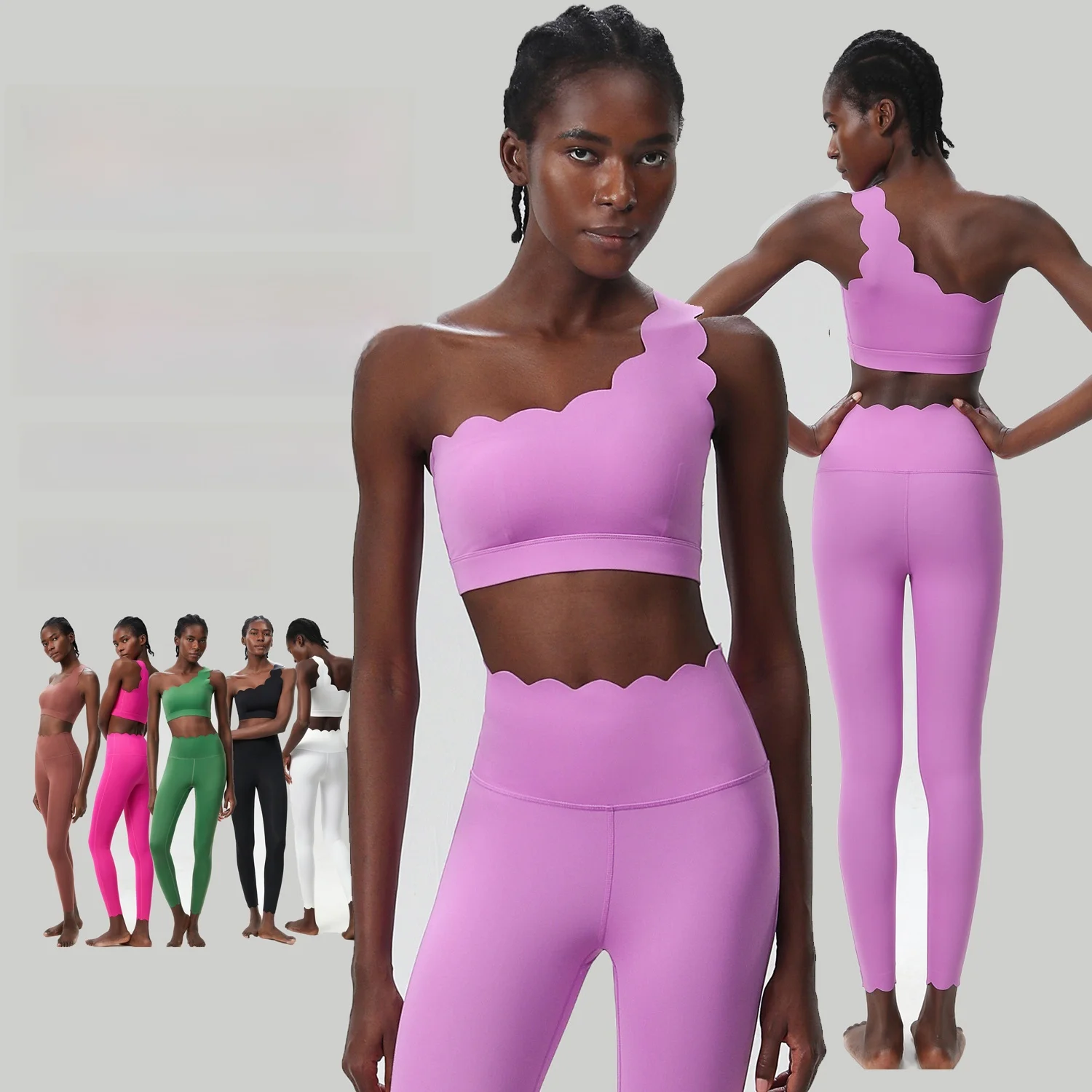 

Women's Yoga Fitn Running Suit Two-Piece Set Large Size Wave oulder Design Sports Wear Comfortable Nylon Casual Outfit