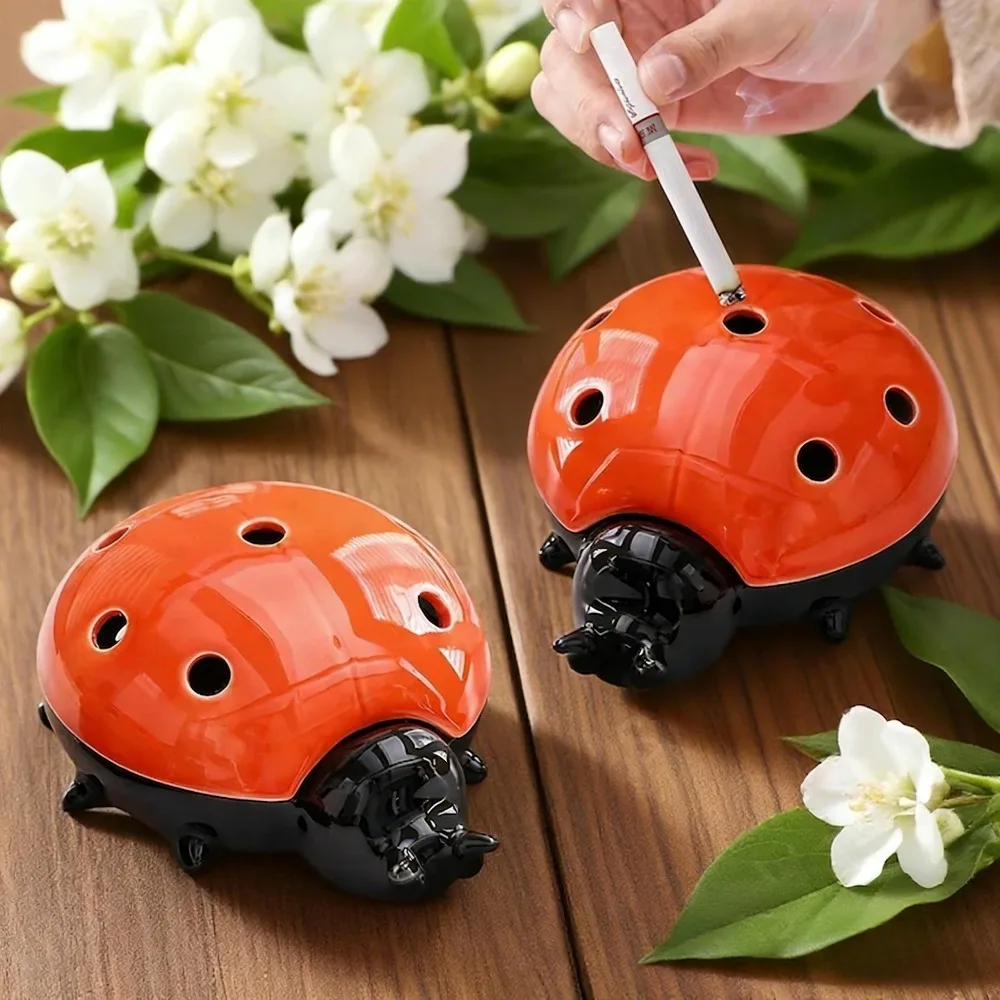 

Ladybug Ashtray Ash Holder for Smokers Cigarettes Desktop Decoration Garden Statue Gift Outdoor Lawn Patio for Home Office Yard