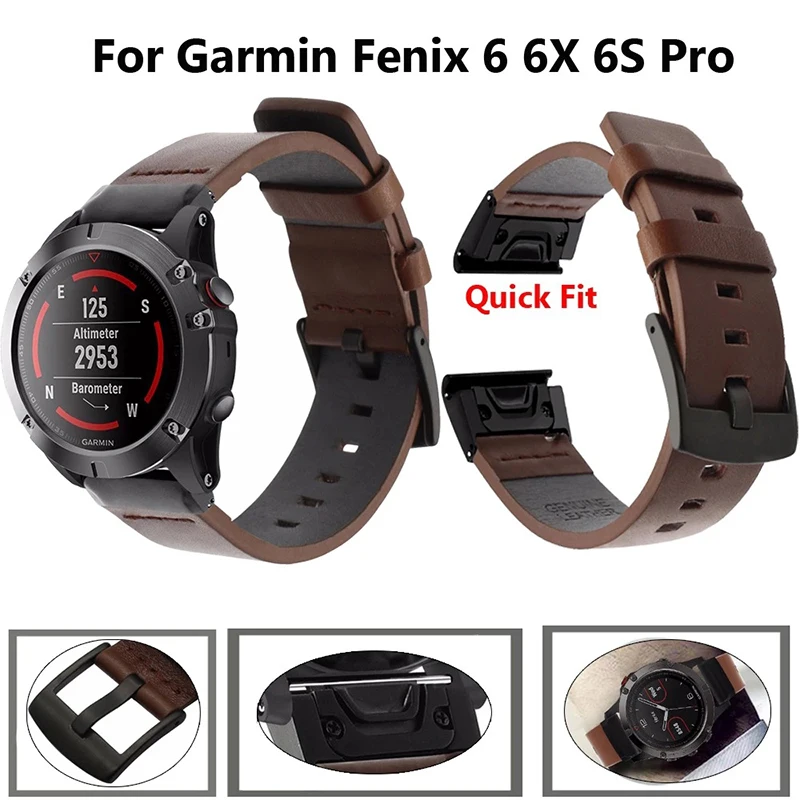 22mm 26mm Quickfit pasek do zegarka Garmin Fenix 6 6X Pro 5X 5 Plus 3 3HR 935 945 S60 skórzany pasek Fenix 7X 7 bransoleta od zegarka