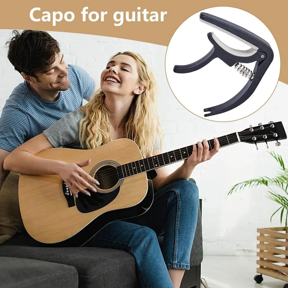 2 Pack Black Guitar Capo, Universal Spring Trigger Capo with String Pin Remover, Lightweight Capo for Acoustic Guitar Ukulele Mandolin Banjo String Instrument