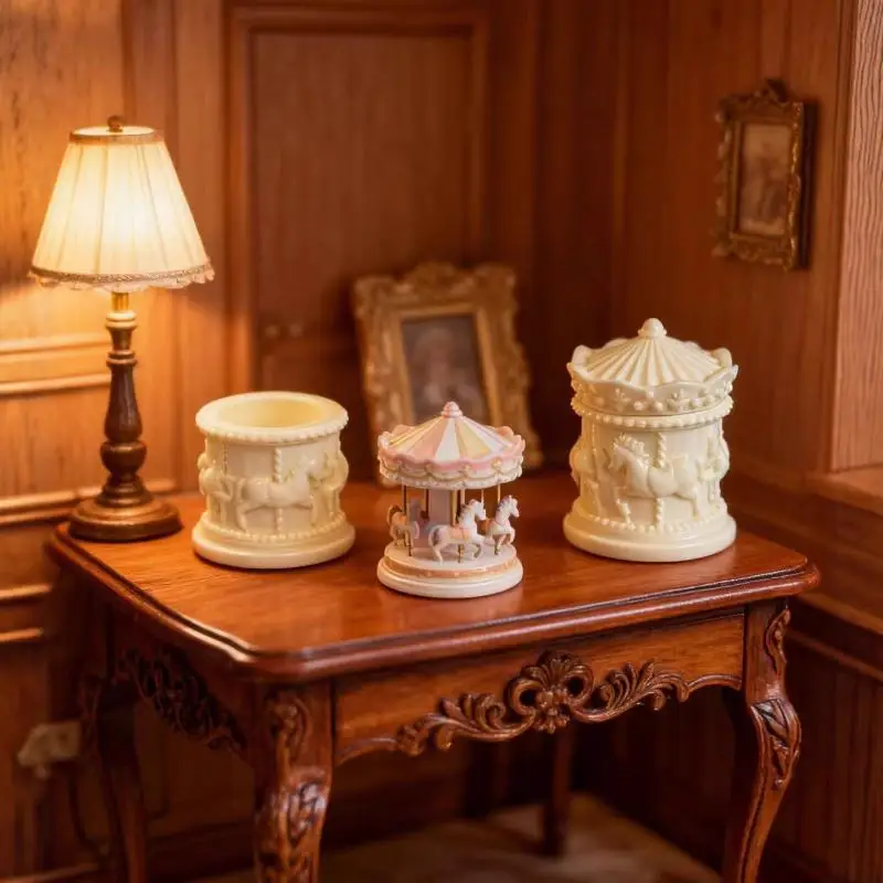 Nieuwe 1 Stuks Poppenhuis Miniatuur Carrousel Mini Opbergdoos Model Poppenhuis Accessoires Koffie Opbergdoos Woondecoratie Speelgoed