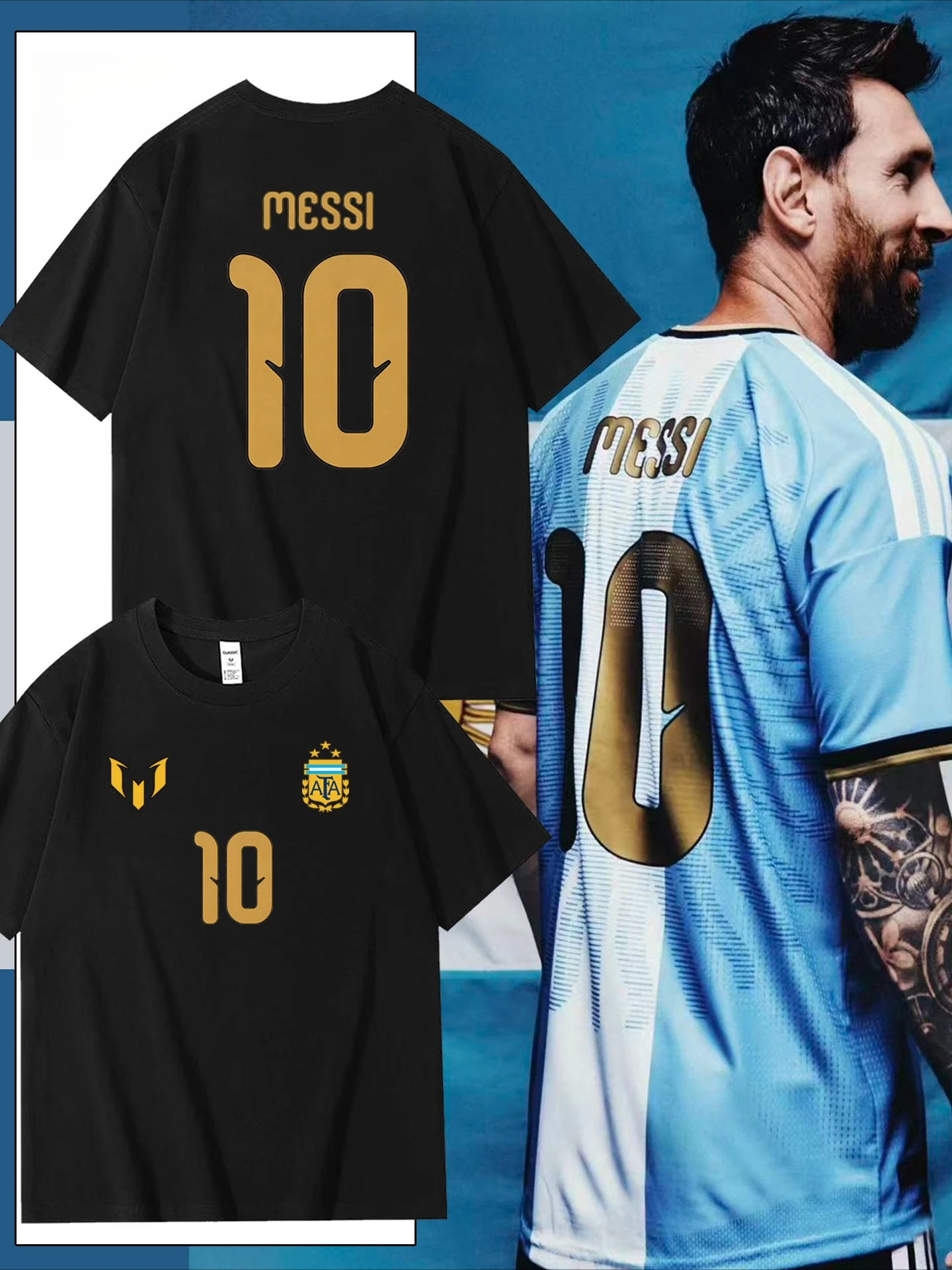 Argentina National Team Messi Retired with The Same 10 Commemorative Short-sleeved Football Fans Sports Training T-shirt