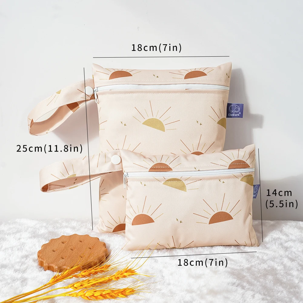 Elinfant New Arrival Rainbow&Sun Print 2pcs Set Mini Menstrual Storage Bag 18X14cm & Waterproof Diaper Bag18*25cm