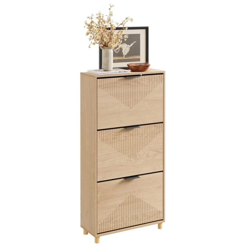 SoBuy FSR213-N schuhschrank schmal - schuhschrank Holz 24cm breit, große Kapazität für Schuhe bis Größe 47, nordisches Design, ideal für Flur, Eingangsbereich, Familie, Farbe Holz, Maße 60x24x120cm