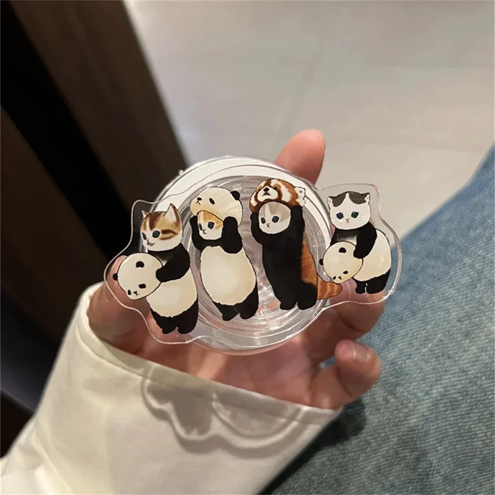 Ins dukungan pemegang pengisi daya nirkabel, kartun lucu 3D Panda kucing untuk ponsel magnetik Magsafe pegangan Tok berdiri dapat dilipat