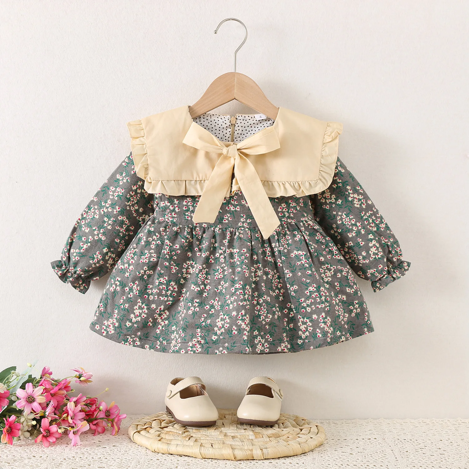 HoneyCherry Children's Wear Girls Autumn Winter New Long Sleeve Dress Baby Girl Baby Flower Princess Dress Girls Clohtes