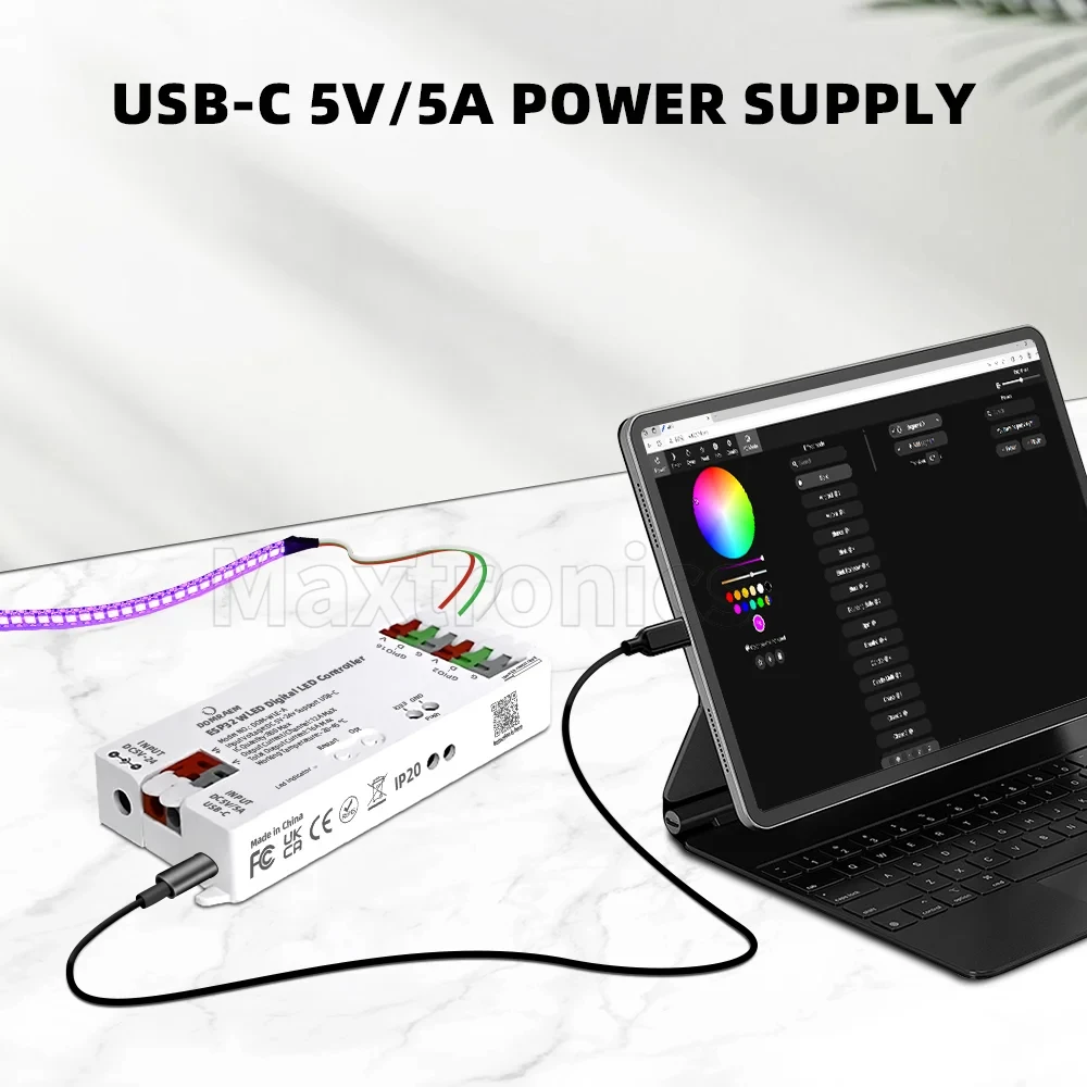 HOT ESP32 WLED USB-Type-C Addressable LED Strip Controller  DIY WS2811 WS2812 WS2812B WS2814 DC5-24V 16A Max ～0.5W Standby